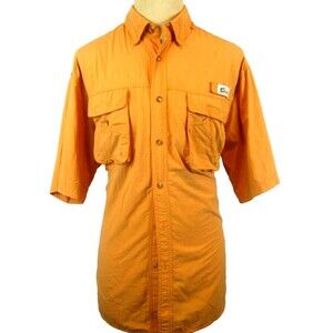 Mens Worldwide Sportsman Orange Nylon/Poly Vented Fishing Outdoors Shirt sz L